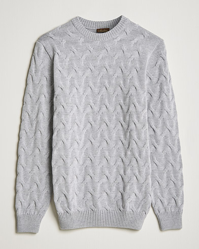 Men | Sweaters & Knitwear | Stenströms | Heavy Cable Merino Crew Neck Light Grey