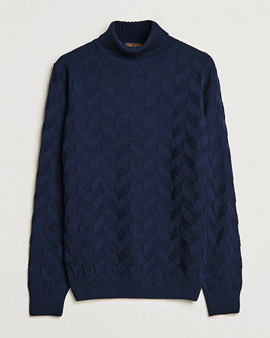 Men | Sweaters & Knitwear | Stenströms | Chunky Merino Structured Rollneck Navy