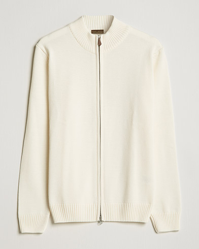 Men | Sweaters & Knitwear | Stenströms | Chunky Merino Full Zip Cardigan Creme White