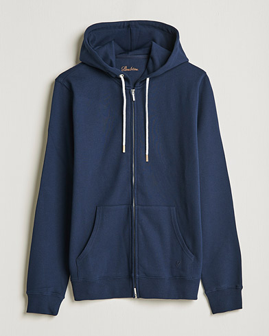 Men | Sweaters & Knitwear | Stenströms | Cotton Jersey Full Zip Hoodie Navy