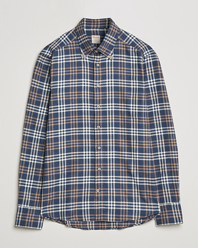 Men | Flannel Shirts | Stenströms | Slimline Checked Flannel Shirt Blue