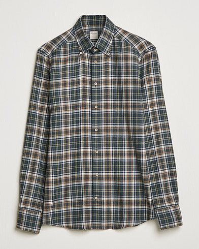 Men | Flannel Shirts | Stenströms | Slimline Checked Flannel Shirt Green