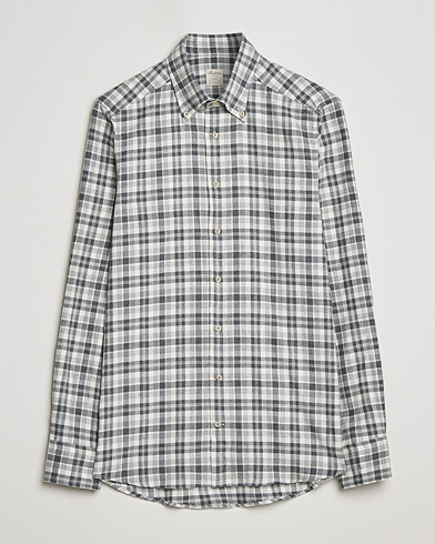 Men | Shirts | Stenströms | Slimline Checked Flannel Shirt Grey/White