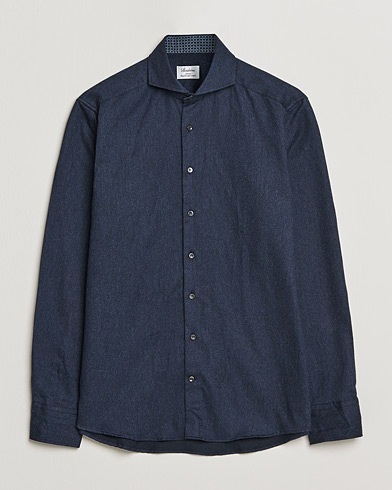 Men | Flannel Shirts | Stenströms | Slimline Contrast Flannel Shirt Navy