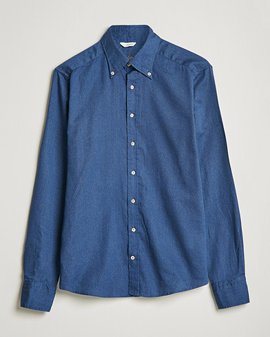 Men | Shirts | Stenströms | Slimline Button Down Printed Oxford Shirt Indigo Blue
