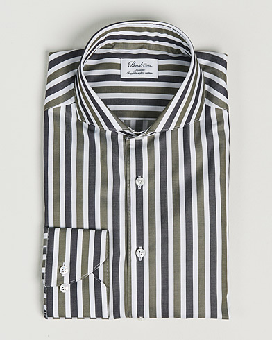 Men | Shirts | Stenströms | Slimline Cut Away Wide Striped Shirt Blue/Green