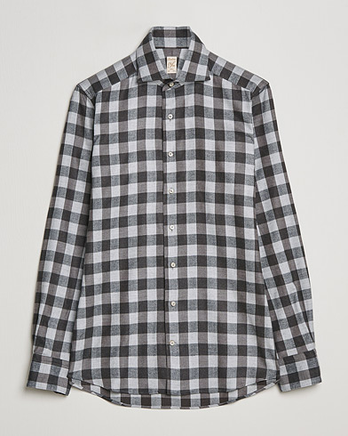 Men | Flannel Shirts | Stenströms | 1899 Slimline Checked Cotton Flannel Shirt Grey