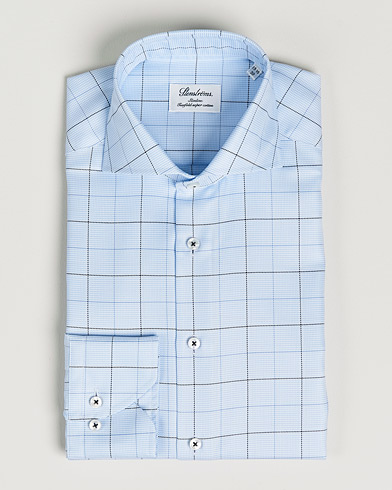 Men | Shirts | Stenströms | Slimline Cut Away Windowpane Shirt Blue