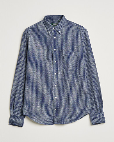 Men | Flannel Shirts | Gitman Vintage | Button Down Houndstooth Flannel Shirt Dark Blue