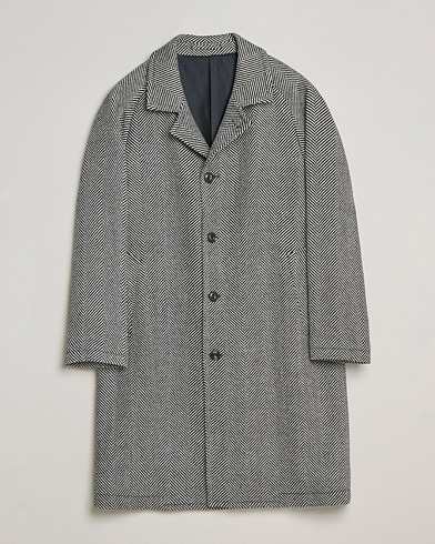 Men | Coats | L.B.M. 1911 | Herringbone Raglan Wool Coat Black/White