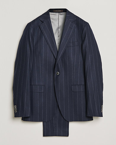 Men |  | Oscar Jacobson | Ego Pinstripe Wool Flannel Suit Navy
