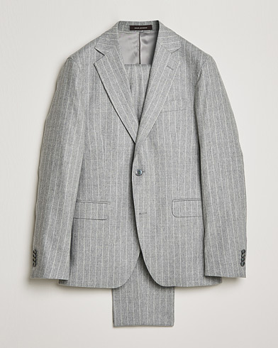 Men |  | Oscar Jacobson | Ego Pinstripe Wool Flannel Suit Grey Melange
