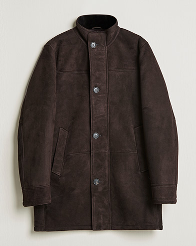 Men | Leather & Suede | Oscar Jacobson | Carling Sherling Suede Coat Dark Brown