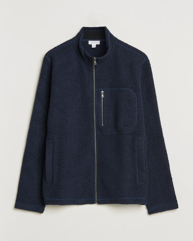 Men | Sunspel | Sunspel | Eco Wool Full Zip Fleece Jacket Navy