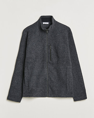 Men |  | Sunspel | Eco Wool Full Zip Fleece Jacket Charcoal Melange