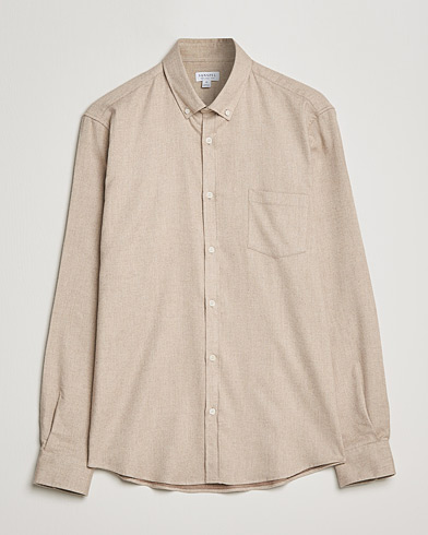 Men | Sunspel | Sunspel | Brushed Cotton Flannel Shirt Oatmeal Melange