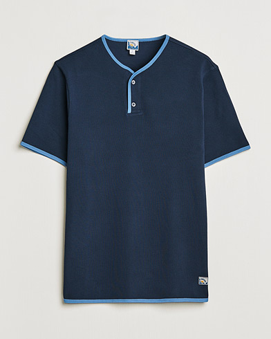 Men | T-Shirts | Sunspel | Paul Weller Heavy Cotton Pique Henley T-Shirt Navy