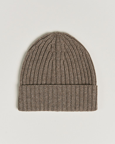 Men | Beanies | Piacenza Cashmere | Ribbed Cashmere Beanie Taupe