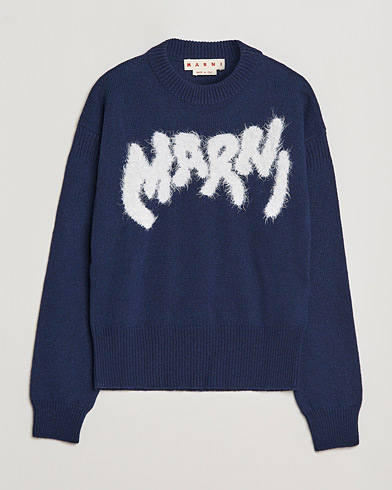 Men | Knitted Jumpers | Marni | Mohair Logo Sweater Navy