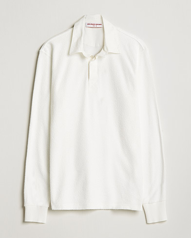 Men | Long Sleeve Polo Shirts | Orlebar Brown | Tasman Garment Dyed Cotton Toweling Polo Cloud
