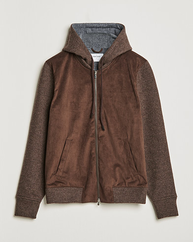Men | Sweaters & Knitwear | Gran Sasso | Wool/Alcantara Full Zip Hood Brown