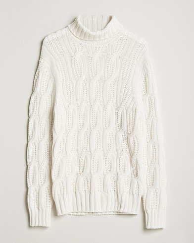 Men |  | Gran Sasso | Cable Knitted Wool/Cashmere Roll Neck Off White