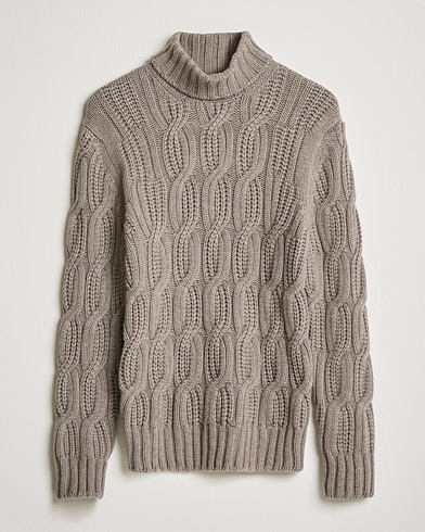 Men | Italian Department | Gran Sasso | Cable Knitted Wool/Cashmere Roll Neck Brown