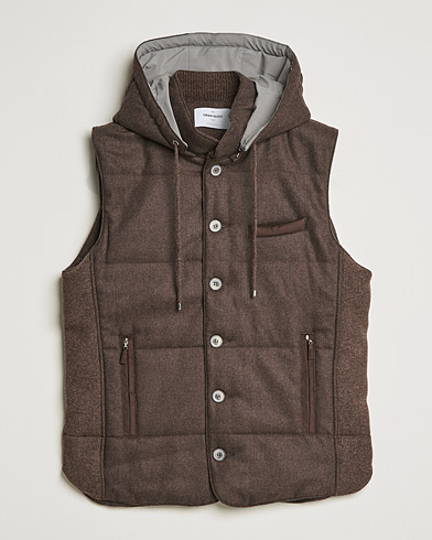 Men | Italian Department | Gran Sasso | Wool Flannel Hooded Vest Brown