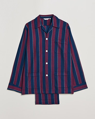 Men | Loungewear | Derek Rose | Brushed Cotton Flanell Striped Pyjama Set Navy