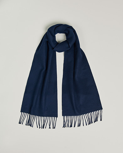 Men | Best of British | Begg & Co | Vier Lambswool/Cashmere Solid Scarf Navy