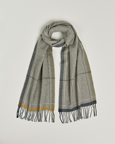 Men | Scarves | Begg & Co | Vale Lambswool/Cashmere Needle Check Scarf Stone Multi