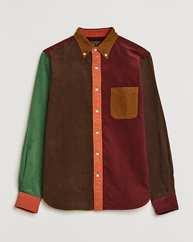 Men | Corduroy Shirts | BEAMS PLUS | Corduroy Panel Button Down Shirt Golden Brown