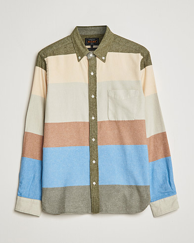 Men | Flannel Shirts | BEAMS PLUS | Flannel Multi Stripe Shirt Olive/Cream