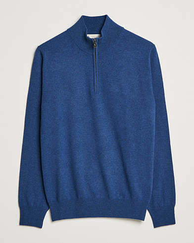 Men | Piacenza Cashmere | Piacenza Cashmere | Cashmere Half Zip Sweater Indigo Blue