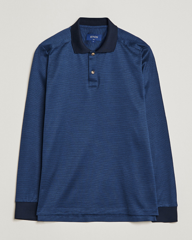 Men |  | Eton | Knit Jaquard Polo Shirt Blue