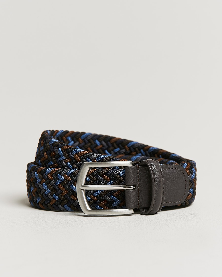 Anderson's Stretch Woven 3,5 cm Belt Navy/Brown – Blue