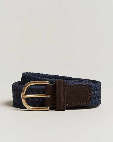 Men | Italian Department | Anderson's | Braided Cotton Casual Belt 3 cm Navy
