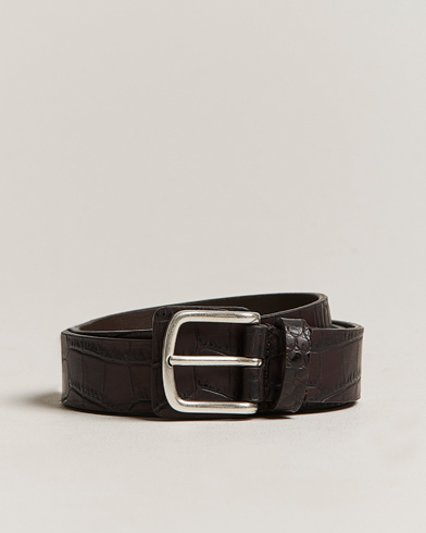 Men | Leather Belts | Anderson's | Embossed Croco Belt 3 cm Brown