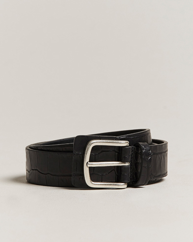 Men | Leather Belts | Anderson's | Embossed Croco Belt 3 cm Black
