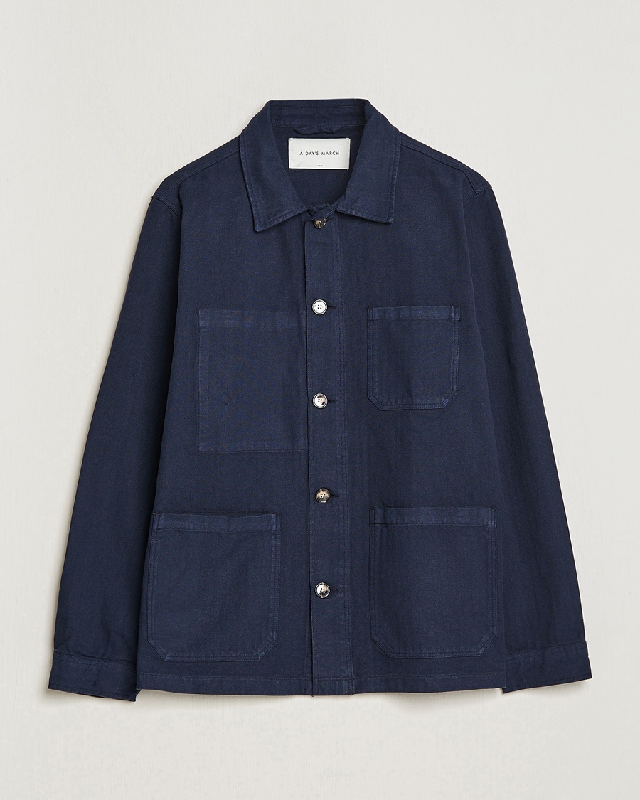 A Day's March Herringbone Overshirt Navy – Blue