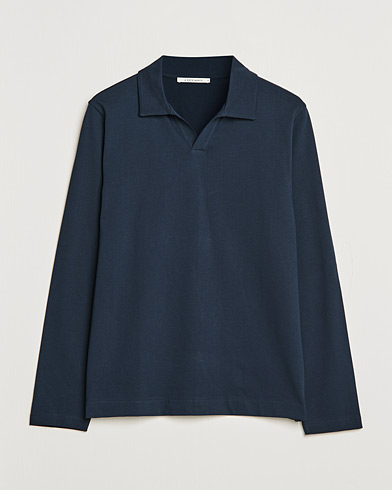 Men | Long Sleeve Polo Shirts | A Day's March | Branford Long Sleeve Jersey Polo Navy