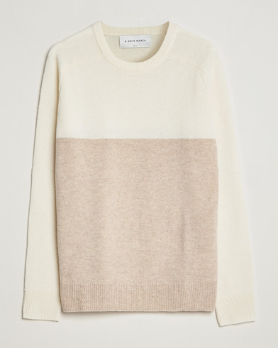 Men | Gifts | A Day's March | Brodick Block Lambswool Sweater Sand/Off White