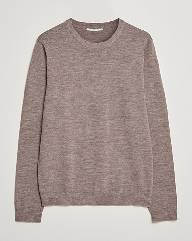 Men | Crew Neck Jumpers | A Day's March | Alagón Merino Crew Taupe Melange