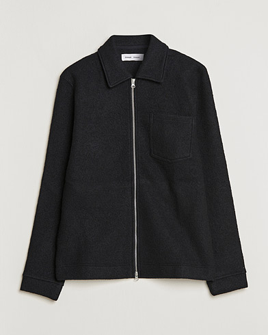 Men | Overshirts | Samsøe & Samsøe | Hannes Boiled Wool Full Zip Overshirt Black