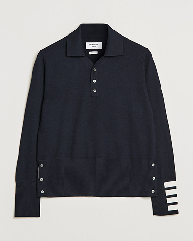 Men | Knitted Polo Shirts | Thom Browne | 4-Bar Merino Wool Knitted Polo Navy