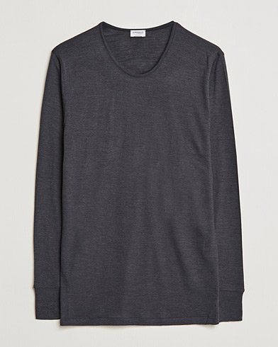 Men | Long Sleeve T-shirts | Zimmerli of Switzerland | Wool/Silk Long Sleeve T-Shirt Charcoal