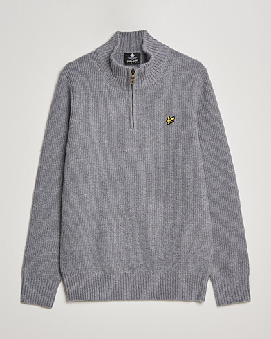Men | Sweaters & Knitwear | Lyle & Scott | Ribbed Quarter Zip Sweater Grey Marl