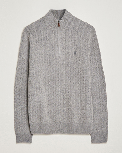 Men | Preppy Authentic | Polo Ralph Lauren | Cotton/Wool Cable Half-Zip Fawn Grey Heather