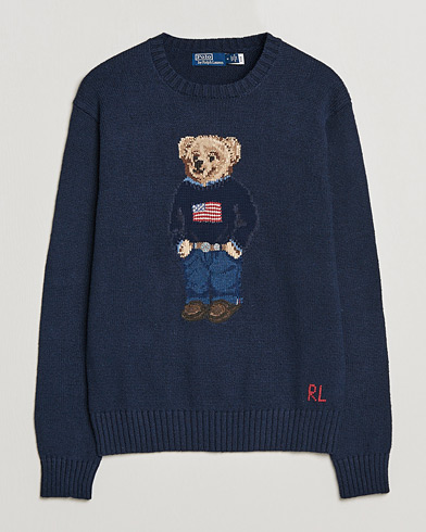 Men | Knitted Jumpers | Polo Ralph Lauren | Flag Bear Knitted Sweater Navy