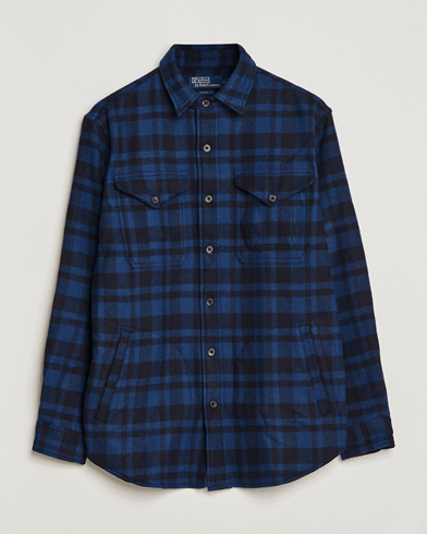 Men | Overshirts | Polo Ralph Lauren | Wool Blend Checked Overshirt Blue/Navy